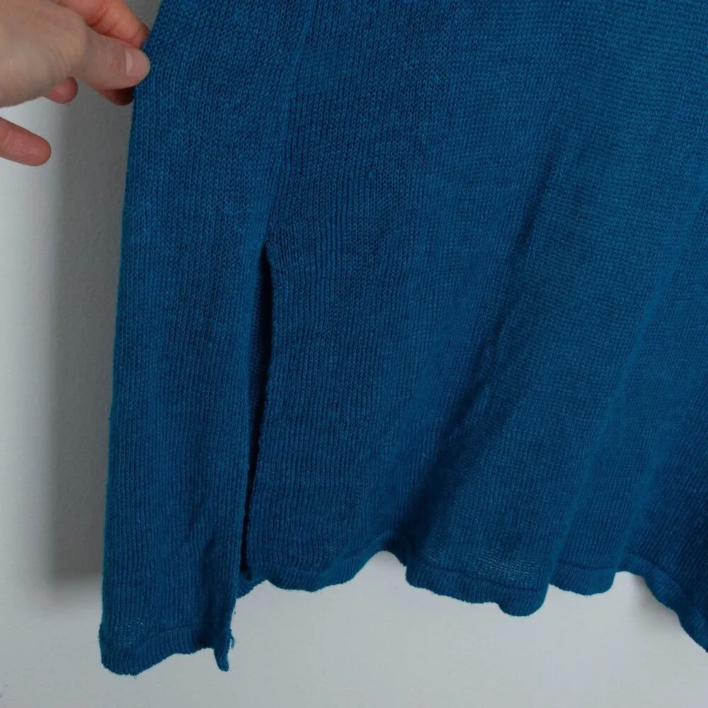 J. Jill Womens Linen Blend Open Front‎ Long Cardigan in Oceanside Size S Summer